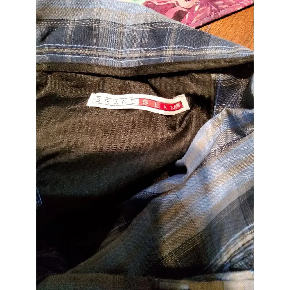Grand Slam Men's Blue Plaid Flat Front Golf Shorts Size 40 Polyester